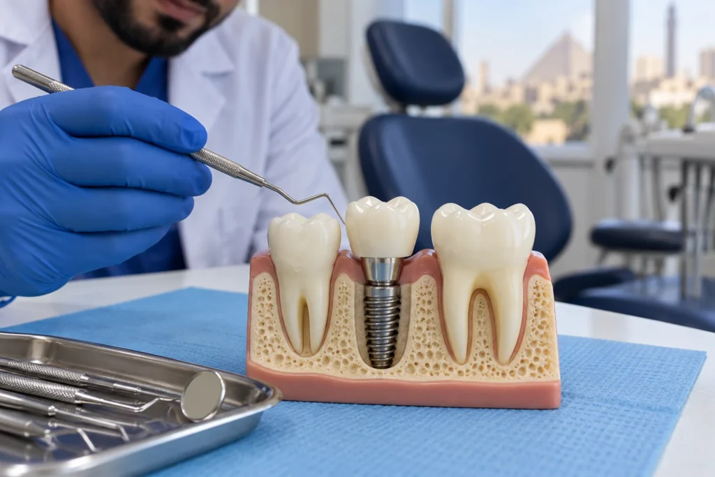 نموذج يوضح أجزاء زرعة الأسنان